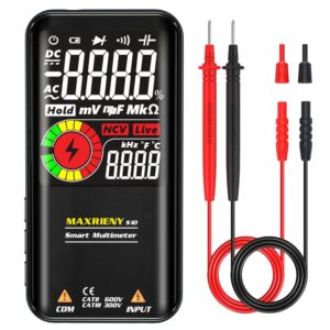 maxrieny digital multimeter, color lcd with smart mode, 3 results display 9999 counts auto-ranging pocket voltmeter capacitance ohm continuity frequency diode duty cycle live check voltage tester