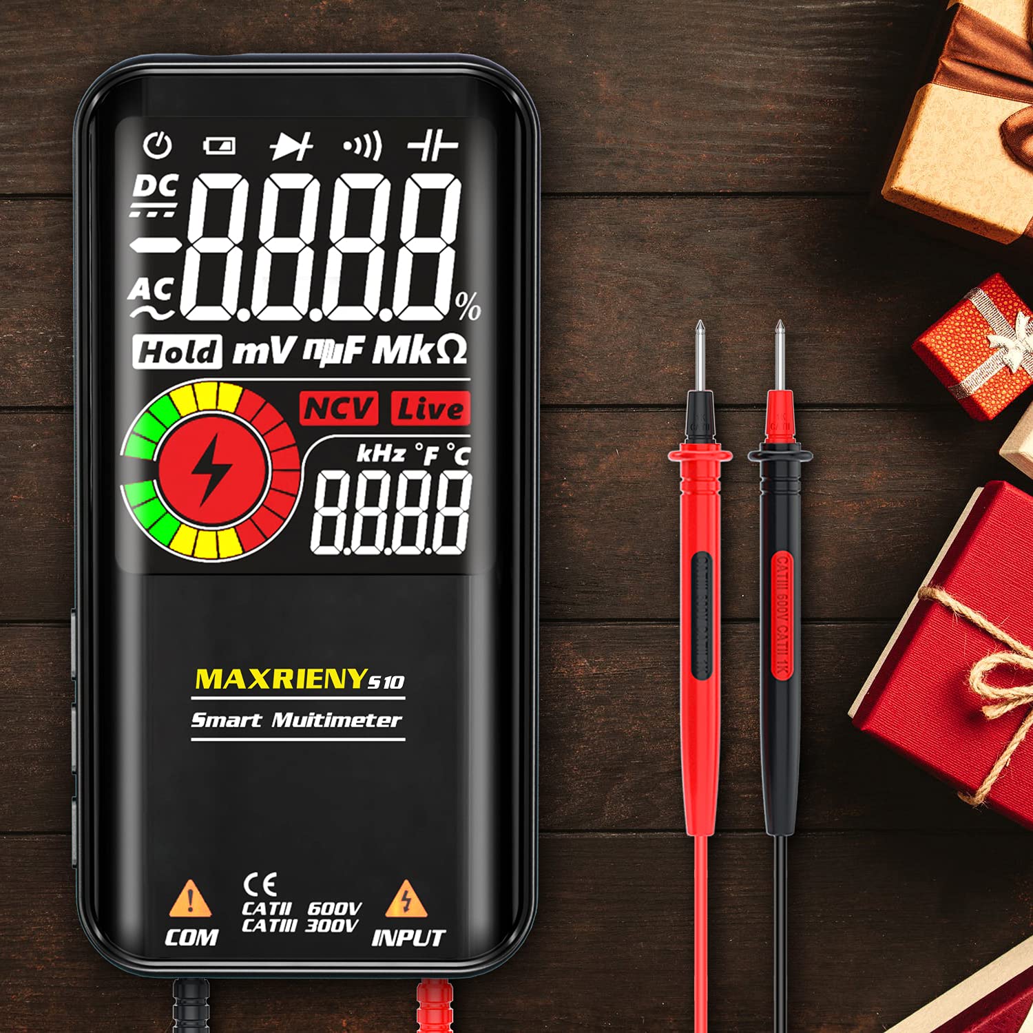 MAXRIENY Digital Multimeter, Color LCD with Smart Mode, 3 Results Display 9999 Counts Auto-Ranging Pocket Voltmeter Capacitance Ohm Continuity Frequency Diode Duty Cycle Live Check Voltage Tester
