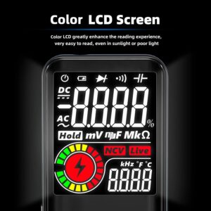 MAXRIENY Digital Multimeter, Color LCD with Smart Mode, 3 Results Display 9999 Counts Auto-Ranging Pocket Voltmeter Capacitance Ohm Continuity Frequency Diode Duty Cycle Live Check Voltage Tester