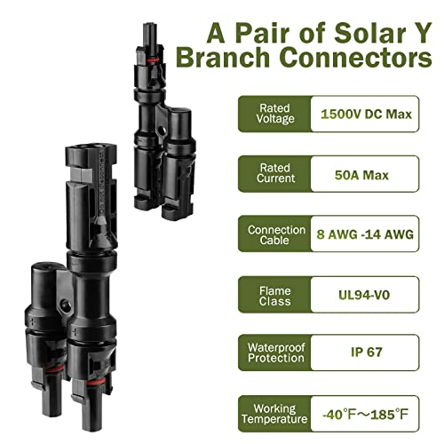 HQST Branch Connectors Y Connector in Pair MMF+FFM for Parallel Connection Between Solar Panels (1 Pair)
