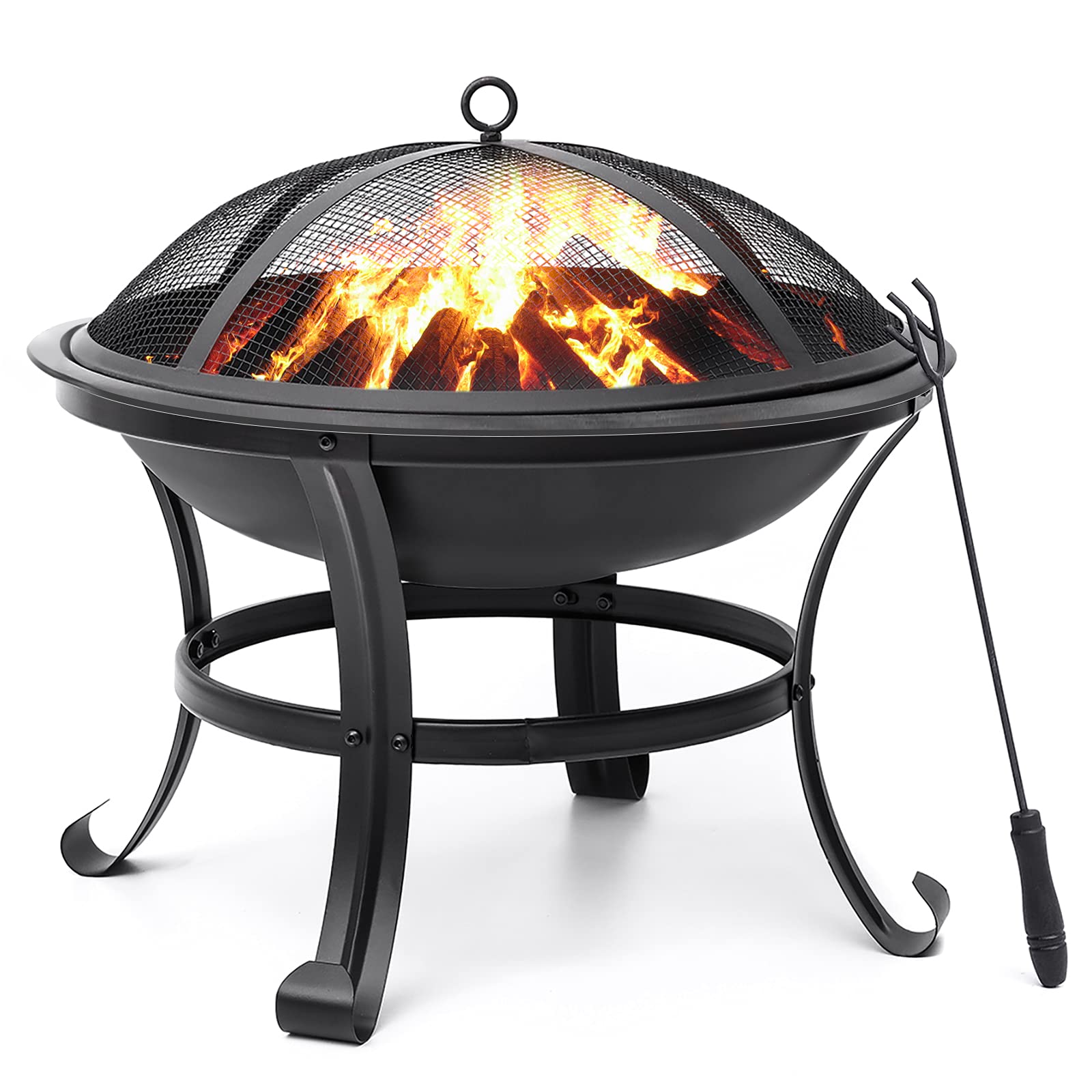 SINGLYFIRE 22 inch Fire Pit for Outside Outdoor Wood Burning Small Bonfire Pit Steel Firepit Bowl for Patio Camping Backyard Deck Picnic Porch,with Spark Screen,Log Grate,Poker