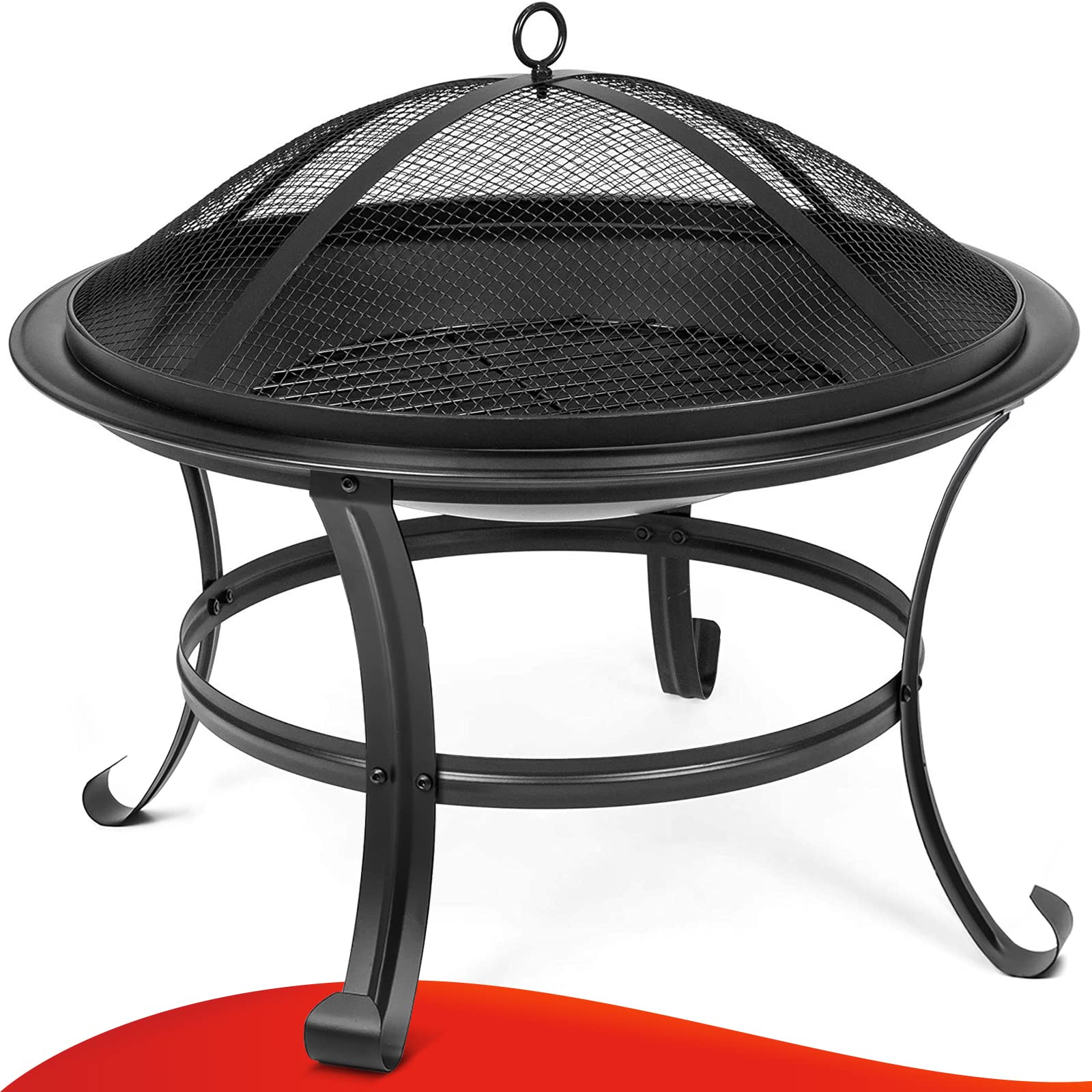 SINGLYFIRE 22 inch Fire Pit for Outside Outdoor Wood Burning Small Bonfire Pit Steel Firepit Bowl for Patio Camping Backyard Deck Picnic Porch,with Spark Screen,Log Grate,Poker