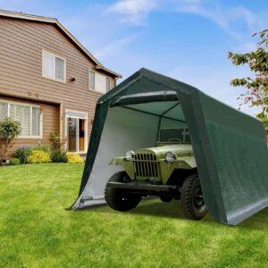 ERGOMASTER 10 Ft x 10 Ft Outdoor Carport Patio Storage Shelter Metal Frame and Waterproof Ripstop Cover for Motorcycle and ATV Car