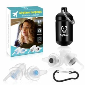 softvox airplane ear plugs pressure relief earplugs [2 pairs], airplane travel essentials 100x reusable super soft plane ear plugs prevent ear pain & reduce noise for adult/kids with small ear canals