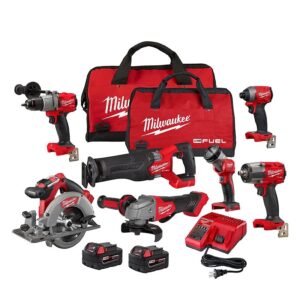 Milwaukee M18 FUEL 18-Volt Lithium-Ion Brushless Cordless Combo Kit with Two 5.0 Ah Batteries, 1 Charger, 2 Tool Bags (7-Tool)