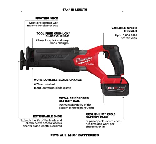 Milwaukee M18 FUEL 18-Volt Lithium-Ion Brushless Cordless Combo Kit with Two 5.0 Ah Batteries, 1 Charger, 2 Tool Bags (7-Tool)