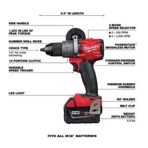 Milwaukee M18 FUEL 18-Volt Lithium-Ion Brushless Cordless Combo Kit with Two 5.0 Ah Batteries, 1 Charger, 2 Tool Bags (7-Tool)