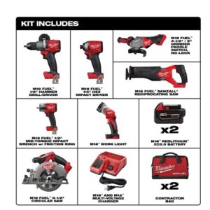 Milwaukee M18 FUEL 18-Volt Lithium-Ion Brushless Cordless Combo Kit with Two 5.0 Ah Batteries, 1 Charger, 2 Tool Bags (7-Tool)