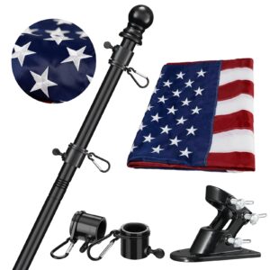flag pole for house with american flag-black flagpoles residential kit with 5ft tangle free metal flag poles,3x5 embroidered us flag and holder bracket,stainless steel for outside porch,outdoor,boat