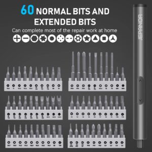 JEPANOR Mini Electric Screwdriver, Electric Precision Screwdriver Set, 76 in 1 Small Portable Cordless Torque Power Screwdriver with 60 Magnetic Bits, Rechargeable Handy Repair Tool for Phone Laptop