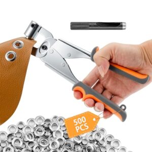 grommet tool kit eyelet plier - ecraft 3/8 inch(10mm) grommet press handheld puncher plier kits with 500pcs silver grommets - suitable for punching banners, tarpaulin, tents