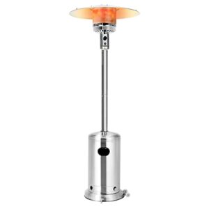 giantex patio heaters for outdoor use, 48000 btu propane outdoor heaters with wheels, stainless steel outdoor heat lamp with trip-over protection & csa certified for commercial and household (silver)