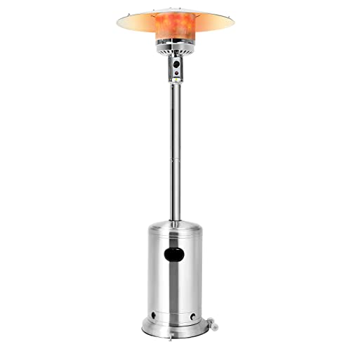 Giantex Patio Heaters for Outdoor Use, 48000 BTU Propane Outdoor Heaters with Wheels, Stainless Steel Outdoor Heat Lamp with Trip-over Protection & CSA Certified for Commercial and Household (Silver)