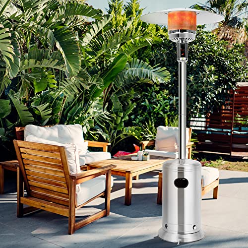 Giantex Patio Heaters for Outdoor Use, 48000 BTU Propane Outdoor Heaters with Wheels, Stainless Steel Outdoor Heat Lamp with Trip-over Protection & CSA Certified for Commercial and Household (Silver)