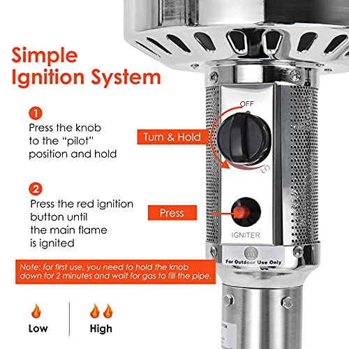 Giantex Patio Heaters for Outdoor Use, 48000 BTU Propane Outdoor Heaters with Wheels, Stainless Steel Outdoor Heat Lamp with Trip-over Protection & CSA Certified for Commercial and Household (Silver)