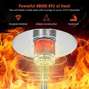 Giantex Patio Heaters for Outdoor Use, 48000 BTU Propane Outdoor Heaters with Wheels, Stainless Steel Outdoor Heat Lamp with Trip-over Protection & CSA Certified for Commercial and Household (Silver)