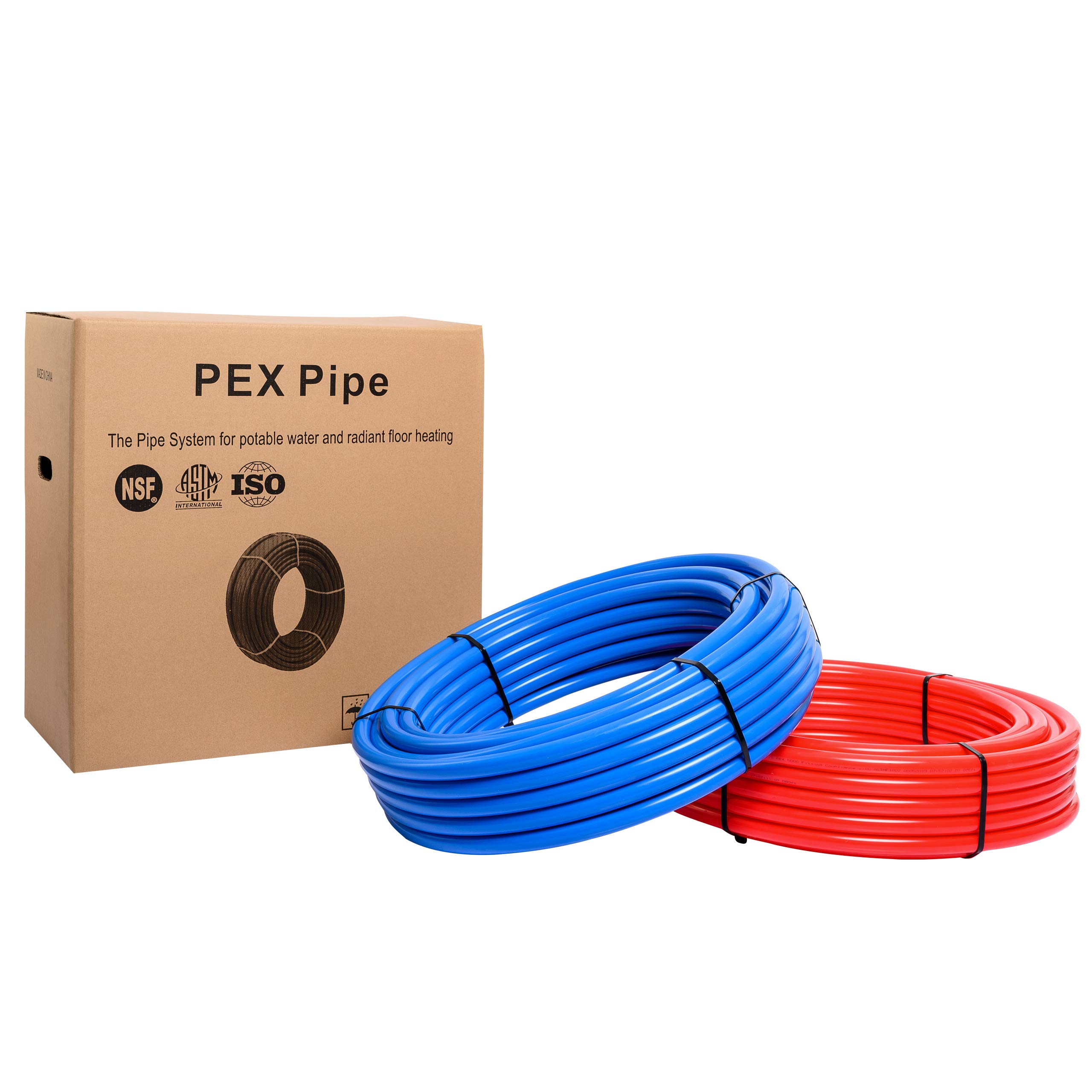 Pex-b Pipe1/2 Inch(2 x75 ft=150 ft, Red & Blue) Fitting DIY Kit, Crimp Fitting, Clamp Tool, Clamps Cutter &Heavy-Duty Canvas Bags
