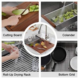 CELAENO 25 x 22 inch Drop-in Kitchen Sink, Handmade Workstation Kitchen Sink 18 Gauge with Ledge, Topmount Single Bowl Stainless Steel Kitchen Sink with soap dispenser hole