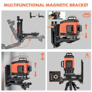 DOVOH 4x360° Laser Level 360 Self Leveling, 16 Line Laser Leveler for Construction Floor Tiling and Ceiling Rechargeable Green Beam 4D Plane Magnetic Bracket Included, K4-360G