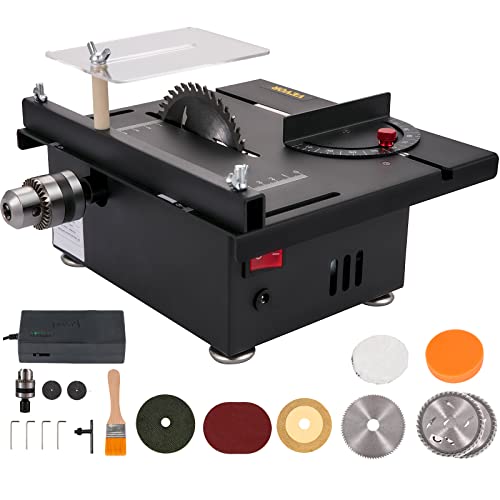 VEVOR Mini Table Saw, 96W Hobby Table Saw for Woodworking, 0-90 Angle Cutting Portable DIY Saw, 7-Level Speed Adjustable Multifunctional Table Saws, 1.3in Cutting Depth (Cutting/Polishing Set)