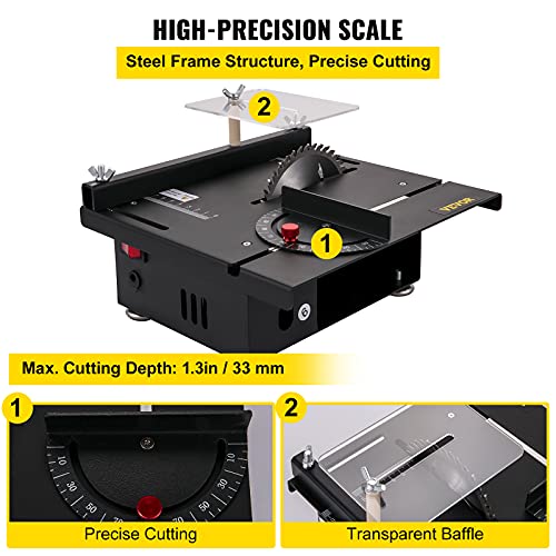 VEVOR Mini Table Saw, 96W Hobby Table Saw for Woodworking, 0-90 Angle Cutting Portable DIY Saw, 7-Level Speed Adjustable Multifunctional Table Saws, 1.3in Cutting Depth (Cutting/Polishing Set)