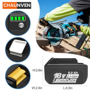 CHAUNVEN 6.0Ah Battery Replacement for Makita 18V Battery Compatible with 18 Volt BL1860B BL1850B BL1840B BL1830B BL1815B Batteries