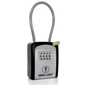 iron lock ® - key lock box portable with removable cable shackle indoor outdoor waterproof 4 digit combination with resettable code with a b switch key lockbox for outside hold spare keys for realtors