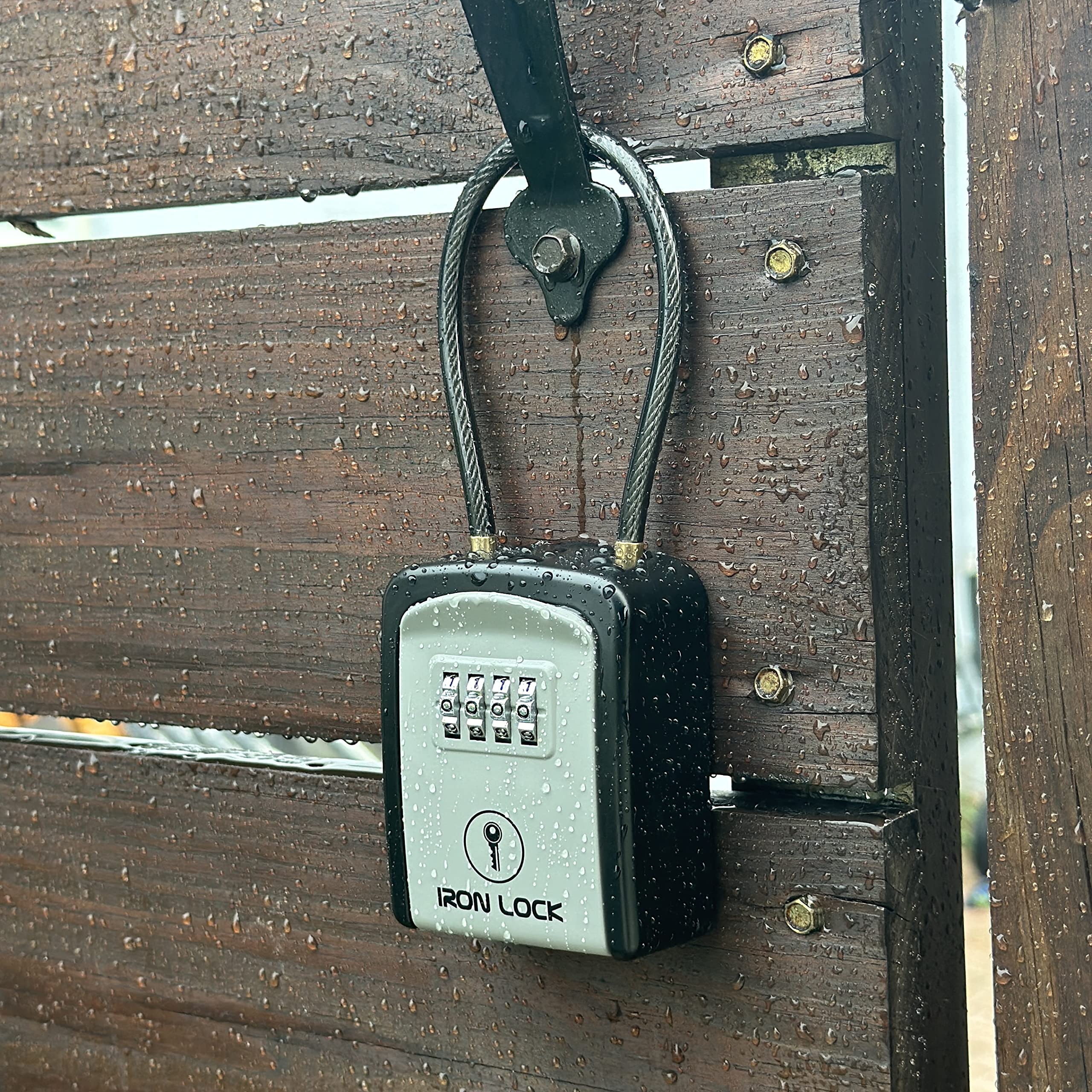 Iron Lock ® - Key Lock Box Portable with Removable Cable Shackle Indoor Outdoor Waterproof 4 Digit Combination with Resettable Code with A B Switch Key Lockbox for Outside Hold Spare Keys for Realtors