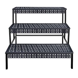 3 tiers metal plant stand,rectangular ladder flower pots outdoor, indoor plant display rack, heavy duty utility storage organizer for home garden patio balcony, stair style