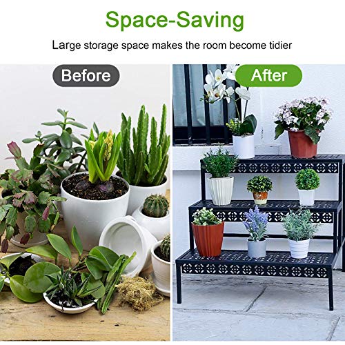 3 Tiers Metal Plant Stand,Rectangular Ladder Flower Pots Outdoor, Indoor Plant Display Rack, Heavy Duty Utility Storage Organizer for Home Garden Patio Balcony, Stair Style