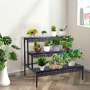 3 Tiers Metal Plant Stand,Rectangular Ladder Flower Pots Outdoor, Indoor Plant Display Rack, Heavy Duty Utility Storage Organizer for Home Garden Patio Balcony, Stair Style