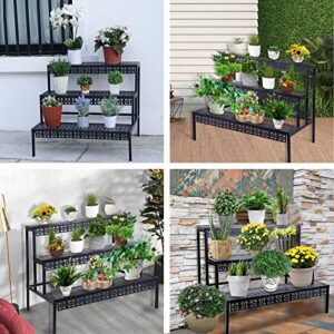 3 Tiers Metal Plant Stand,Rectangular Ladder Flower Pots Outdoor, Indoor Plant Display Rack, Heavy Duty Utility Storage Organizer for Home Garden Patio Balcony, Stair Style