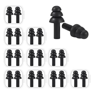 10 pairs noise cancelling ear plugs, premium soft silicone, reusable, waterproof, hypoallergenic, earplugs for swimming, airplanes, concerts, shooting, travelling, sleeping & snoring (black)