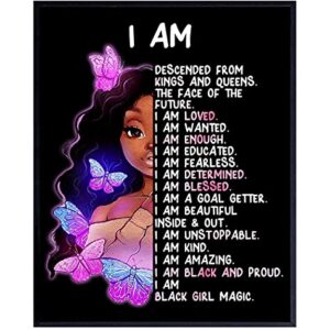 African American Girl Wall Art & Decor - I Am Black Girl Magic - Black Art - Inspirational Positive Affirmations - Inspiring Positive Quotes - Tween Teen Little Girls Bedroom Decor - Daughter Gifts