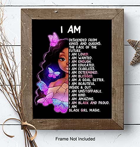 African American Girl Wall Art & Decor - I Am Black Girl Magic - Black Art - Inspirational Positive Affirmations - Inspiring Positive Quotes - Tween Teen Little Girls Bedroom Decor - Daughter Gifts