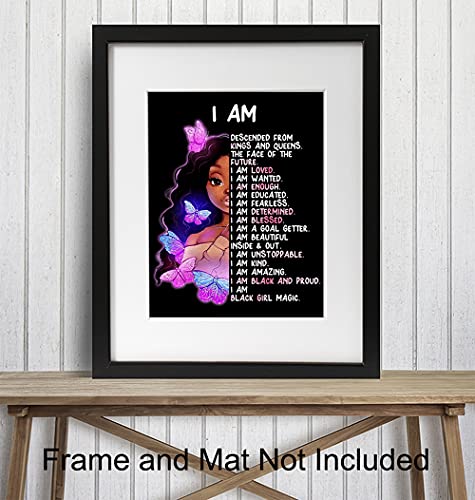 African American Girl Wall Art & Decor - I Am Black Girl Magic - Black Art - Inspirational Positive Affirmations - Inspiring Positive Quotes - Tween Teen Little Girls Bedroom Decor - Daughter Gifts