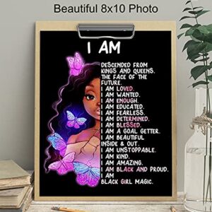 African American Girl Wall Art & Decor - I Am Black Girl Magic - Black Art - Inspirational Positive Affirmations - Inspiring Positive Quotes - Tween Teen Little Girls Bedroom Decor - Daughter Gifts