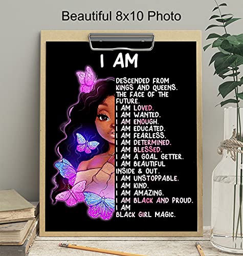 African American Girl Wall Art & Decor - I Am Black Girl Magic - Black Art - Inspirational Positive Affirmations - Inspiring Positive Quotes - Tween Teen Little Girls Bedroom Decor - Daughter Gifts