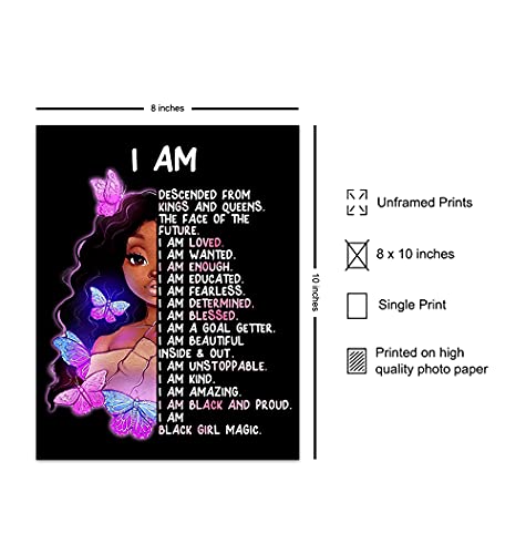 African American Girl Wall Art & Decor - I Am Black Girl Magic - Black Art - Inspirational Positive Affirmations - Inspiring Positive Quotes - Tween Teen Little Girls Bedroom Decor - Daughter Gifts