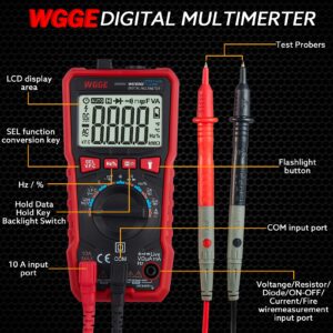 WGGE Digital Multimeter, TRMS 9999 Counts Auto-Ranging Voltage Tester Voltmeter Measuring AC/DC Voltage Current, Capacitance Resistance, Frequency Voltage Measurement, Duty Cycle, Continuity, and NCV