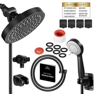 Shower Head With Handheld Combo, 6 Inch High Pressure Rainfall Showerhead With Hand Held 70 Inch Hose for Bath - Adjustable Swivel Shower Head Spray Anti-leak Nozzles - Universal Fit