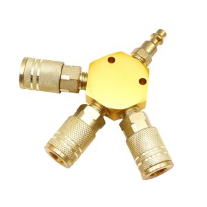 tnuocke air splitter 3-way manifold hex style with 3 pieces brass industrial coupler and 1/4" plug,air compressor hose accessories quick connect fittings h-047