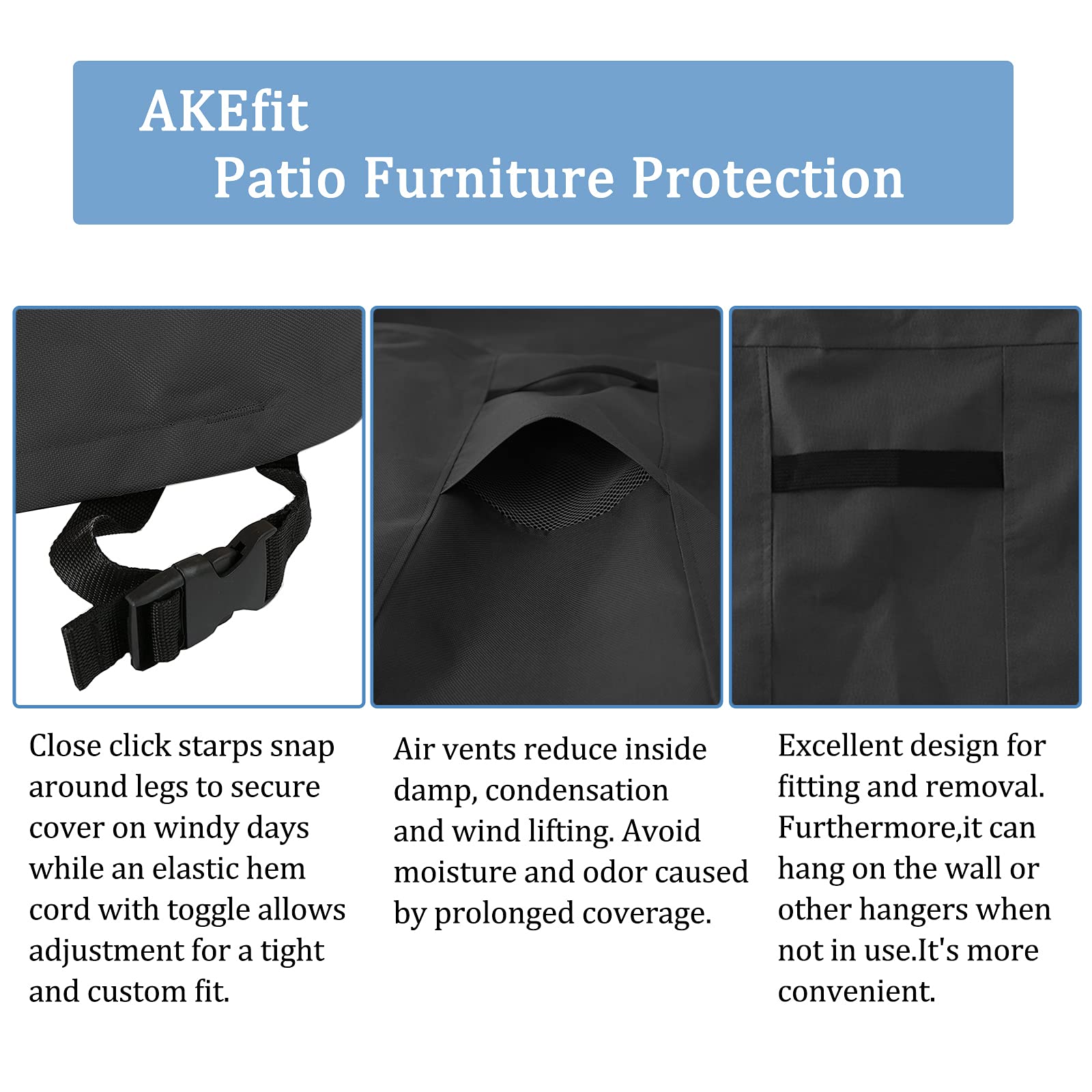 AKEfit Patio Furniture Cover,420D Heavy Duty Outdoor Sectional Sofa Set Cover, Waterproof Sunproof Wind Resistant Table Chair Set Cover Fits up to D126 x W126 x H28