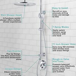 SR SUN RISE 10 Inch Shower Fixtures with 1.8 GPM Rain Showerhead and Hand Shower 27.6" Slide Bar Shower Faucet Set Complete for Easy Reach, Single Handle Design Shower Valve Include, Polished Chrome