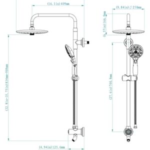 SR SUN RISE 10 Inch Shower Fixtures with 1.8 GPM Rain Showerhead and Hand Shower 27.6" Slide Bar Shower Faucet Set Complete for Easy Reach, Single Handle Design Shower Valve Include, Polished Chrome