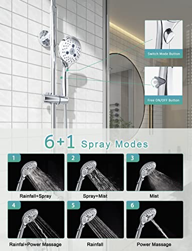 SR SUN RISE 10 Inch Shower Fixtures with 1.8 GPM Rain Showerhead and Hand Shower 27.6" Slide Bar Shower Faucet Set Complete for Easy Reach, Single Handle Design Shower Valve Include, Polished Chrome