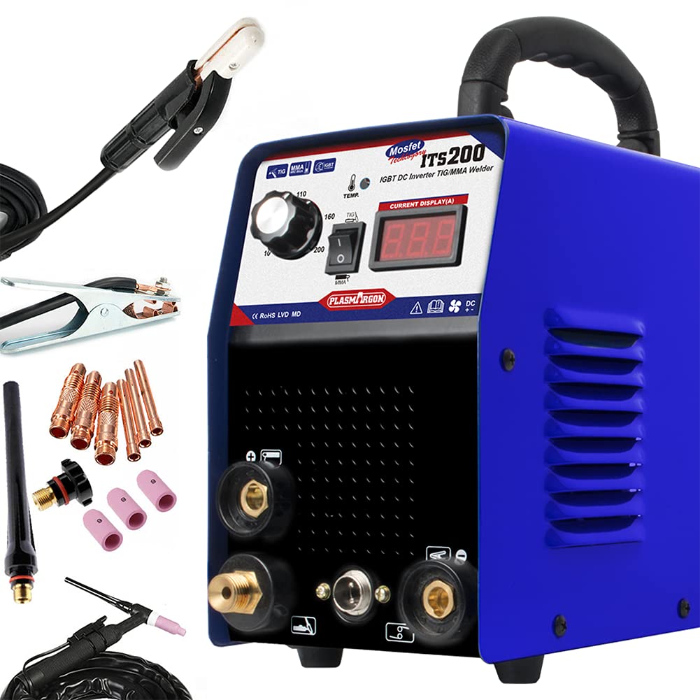 PLASMAGRON ITS200 2 In1 TIG/ARC/MMA Plasma Welder machine 110/220v IGBT Inverter 200A DC Argon Welder semi-automatic Welding Soldering Iron, Blue