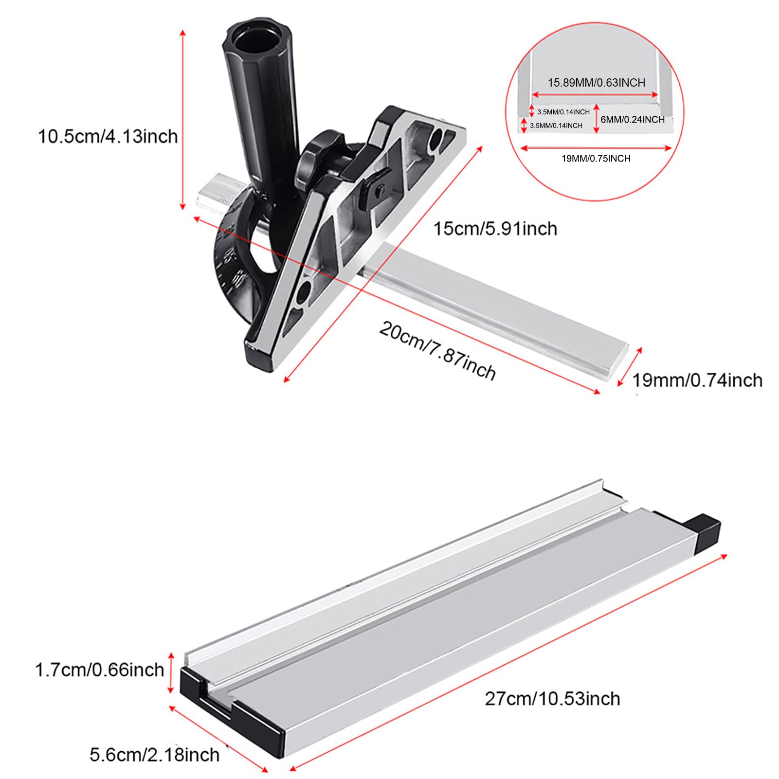 Table Saw Miter Gauge with Aluminum Miter Fence,Both Sides 60 Angle Adjustable,Be Used for Table Saws, Band Saws, Router Tables, Jointers(Black)