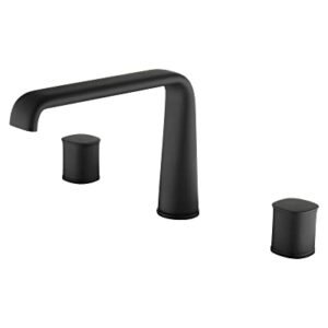 PHASAT Black Waterfall Bathtub Faucet,Bathroom Roman Tub Faucet,3 Holes 2 Handles Deck Mount Bath Tub Filler with High Flow Widespread Spout,Matte Black,PU5H01