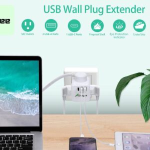 Alitayee USB C Multi Plug Outlet Extender,USB Outlet Splitter, Cube Multi Plug Adapter with 3 Outlets and 3 USB 15.5W Fast Charging, No Surge Protector for Cruise Travel Home Office ETL Listed White